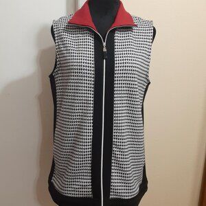 Allison Daley Women's Small Houndstooth black, white, red full zip vest
